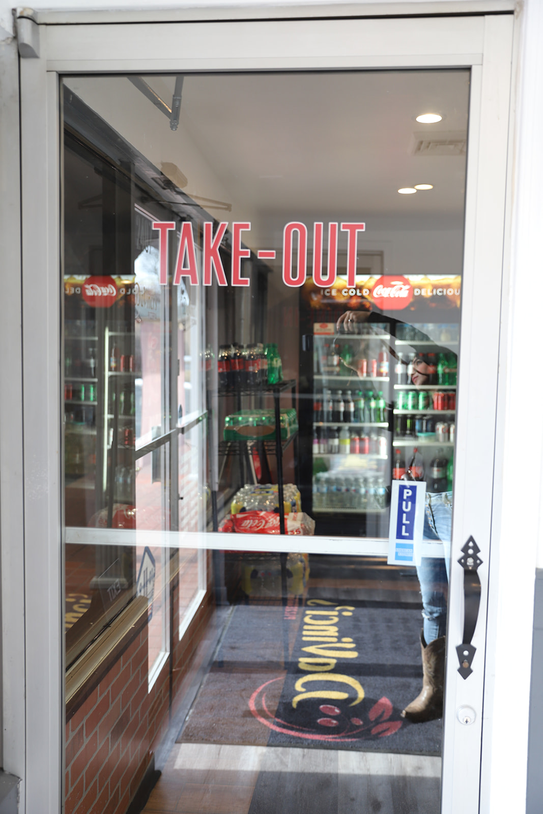 take-out sign on door